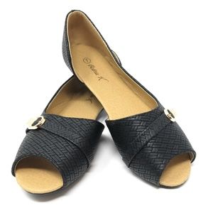 Open Toe Ballet Flats, Womens Slip On B-2859 Black